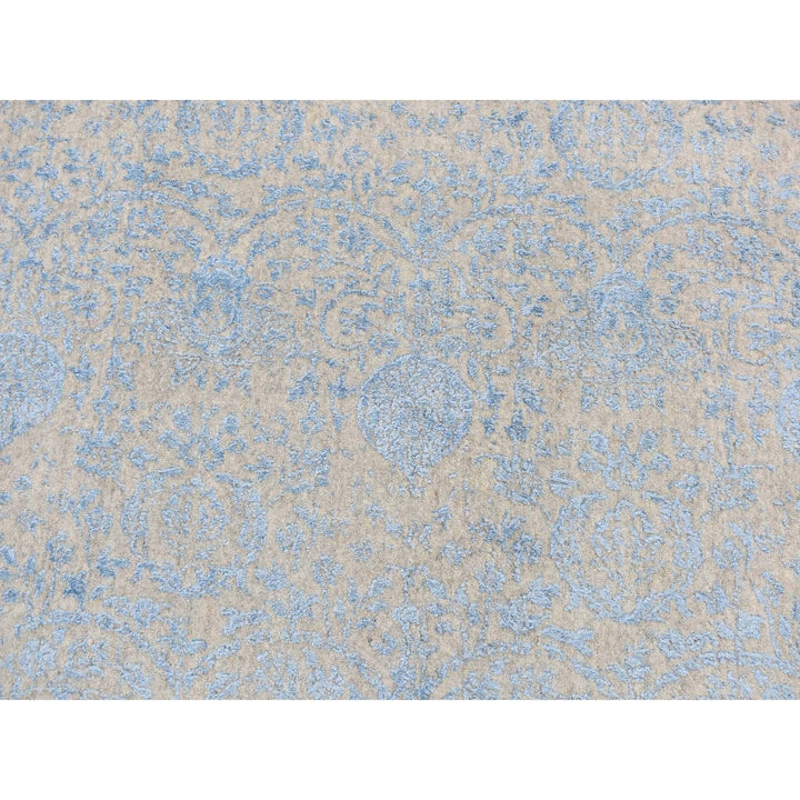 7'9" x 7'9" New Hand Loomed Grey Wool & Silk Round Oriental Rug - MOA10287360