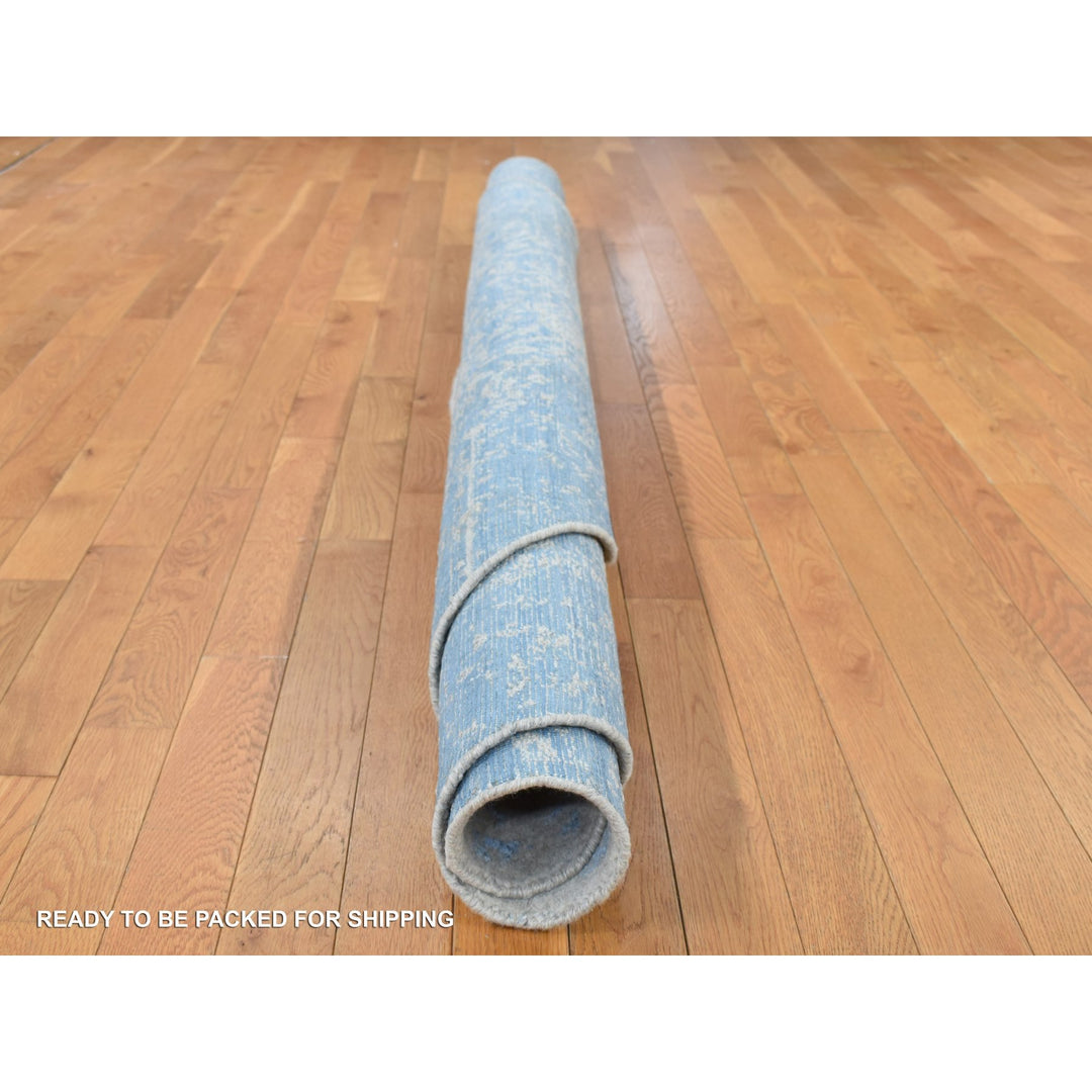 7'9" x 7'9" New Hand Loomed Grey Wool & Silk Round Oriental Rug - MOA10287360