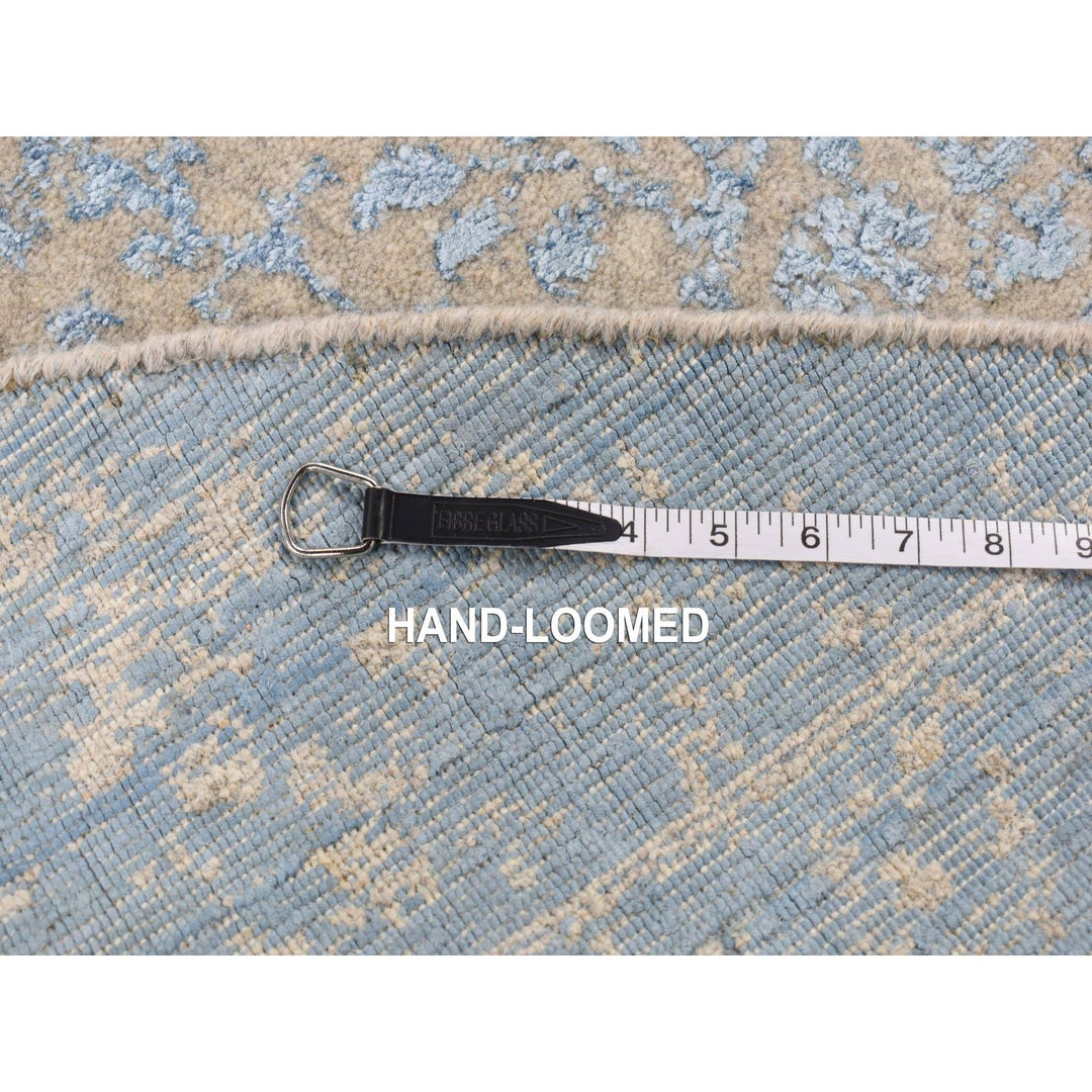 7'9" x 7'9" New Hand Loomed Grey Wool & Silk Round Oriental Rug - MOA10287360