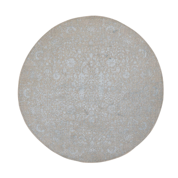 8'0" x 8'0" New Hand Loomed Grey Wool & Silk Round Oriental Rug - MOA10287368