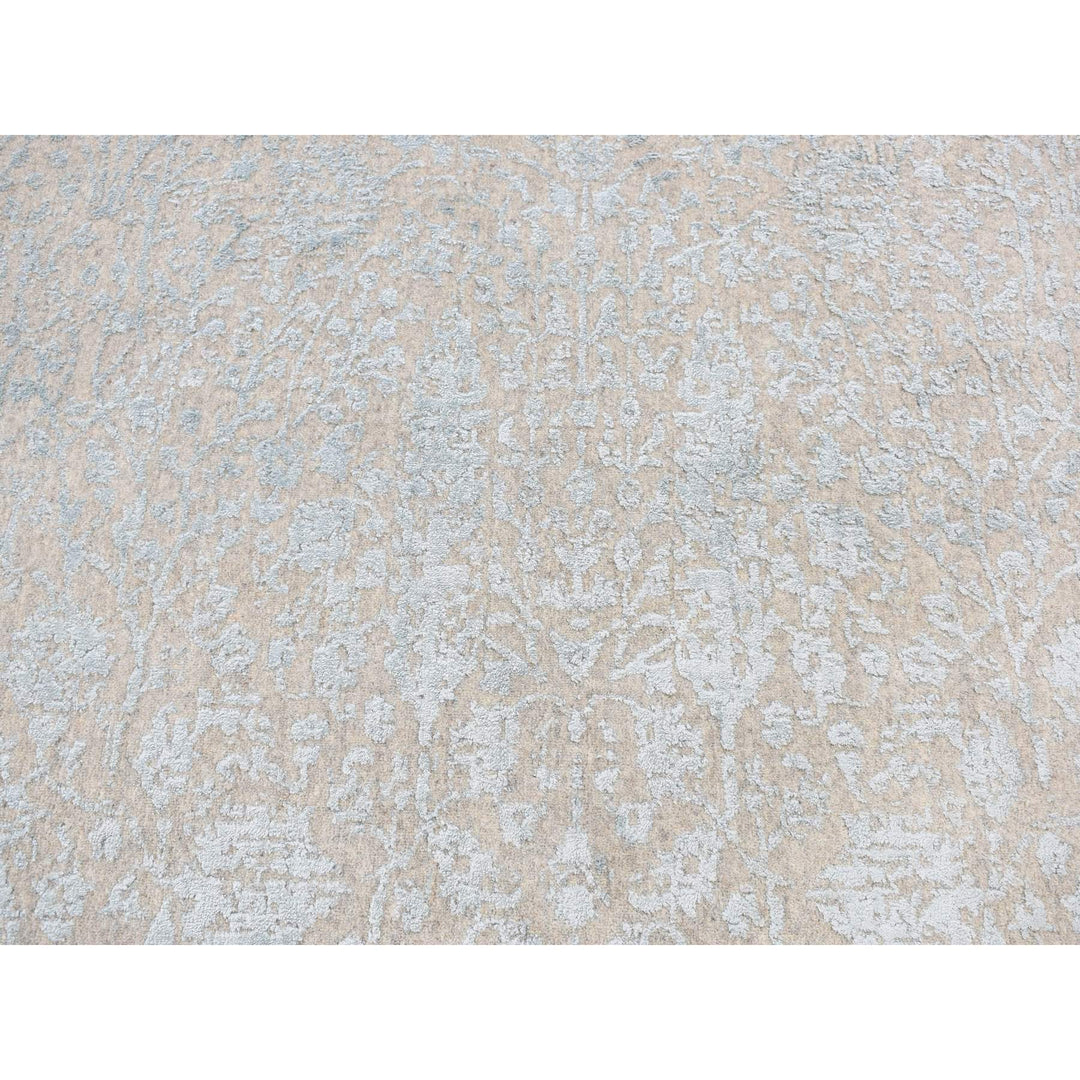 8'0" x 8'0" New Hand Loomed Grey Wool & Silk Round Oriental Rug - MOA10287368