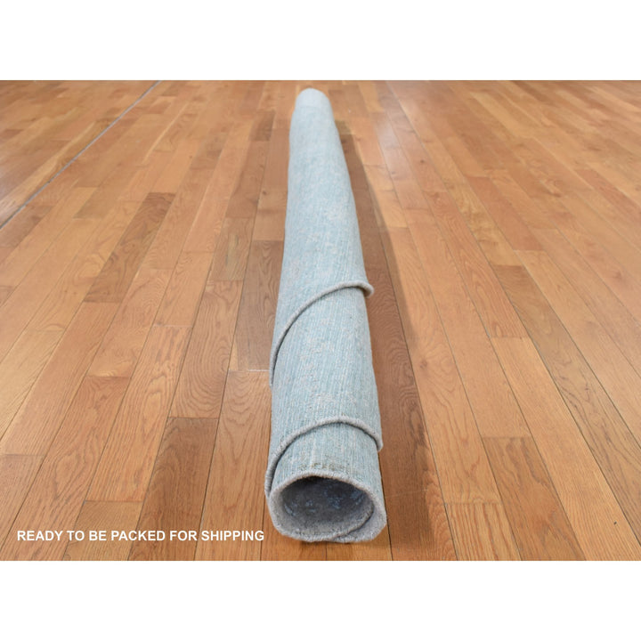 8'0" x 8'0" New Hand Loomed Grey Wool & Silk Round Oriental Rug - MOA10287368