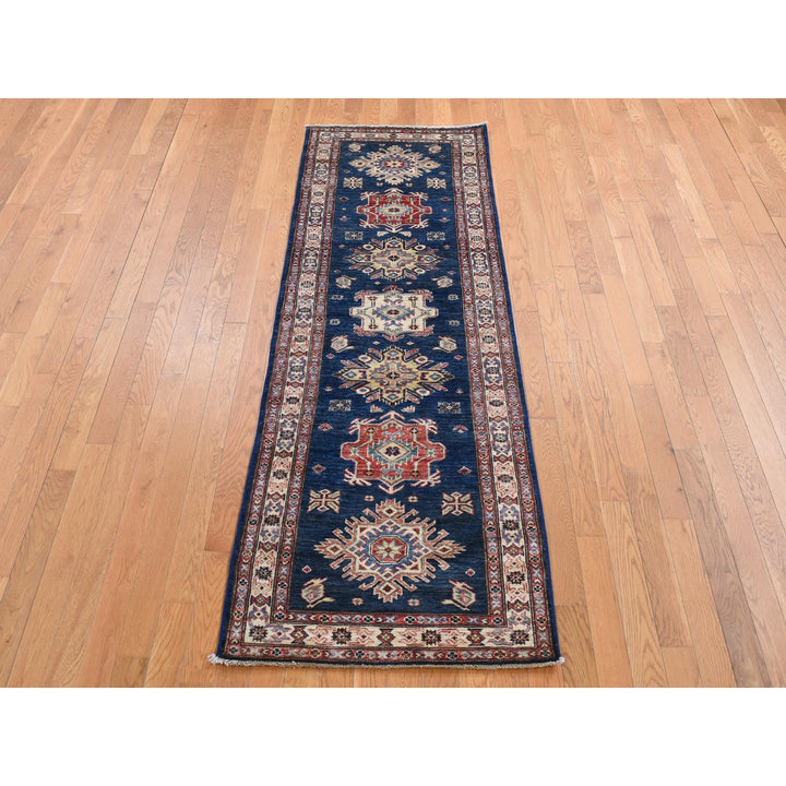 2'9" x 8'2" New Hand Knotted Blue Wool Runner Oriental Rug - MOA10287490