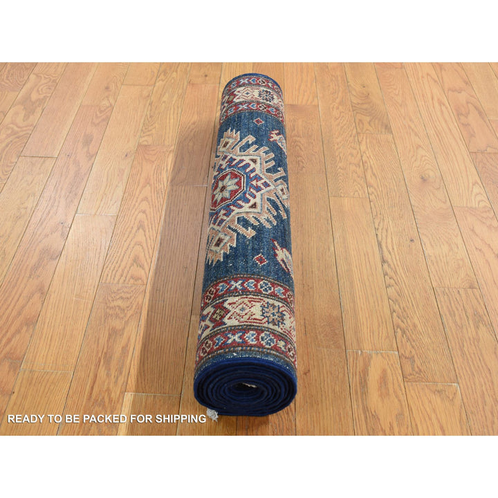 2'9" x 8'2" New Hand Knotted Blue Wool Runner Oriental Rug - MOA10287490