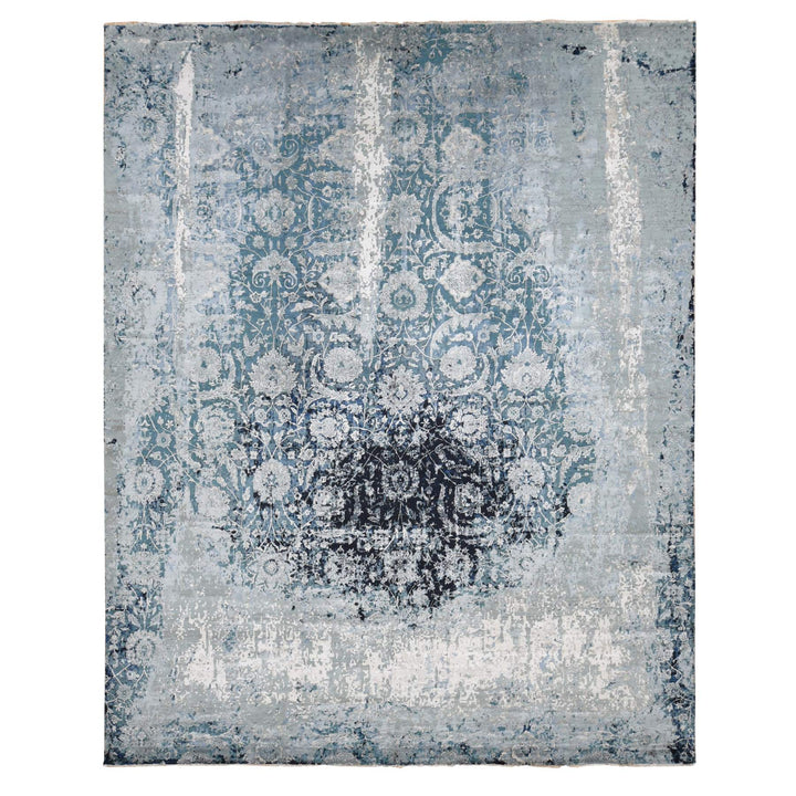 12'0" x 15'1" New Hand Knotted Grey Wool & Silk Rectangle Oriental Rug - MOA10287646