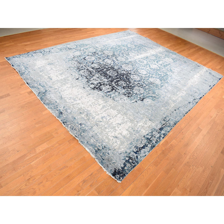 12'0" x 15'1" New Hand Knotted Grey Wool & Silk Rectangle Oriental Rug - MOA10287646