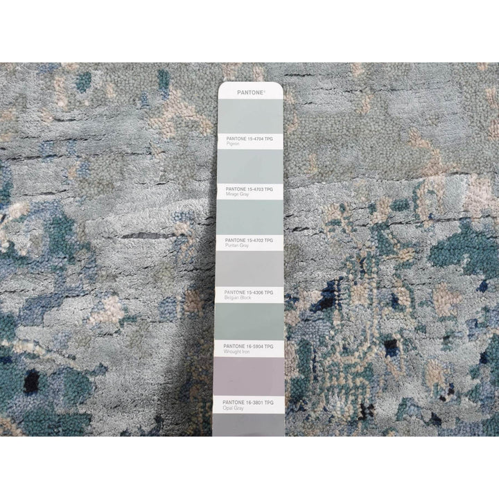 12'0" x 15'1" New Hand Knotted Grey Wool & Silk Rectangle Oriental Rug - MOA10287646