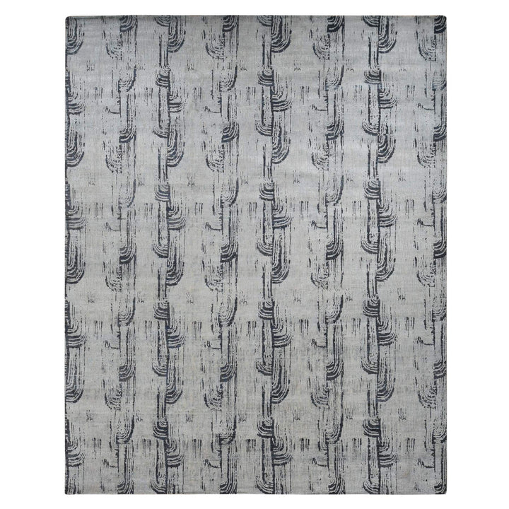 11'9" x 14'10" New Hand Knotted Grey Wool & Silk Rectangle Oriental Rug - MOA10287662