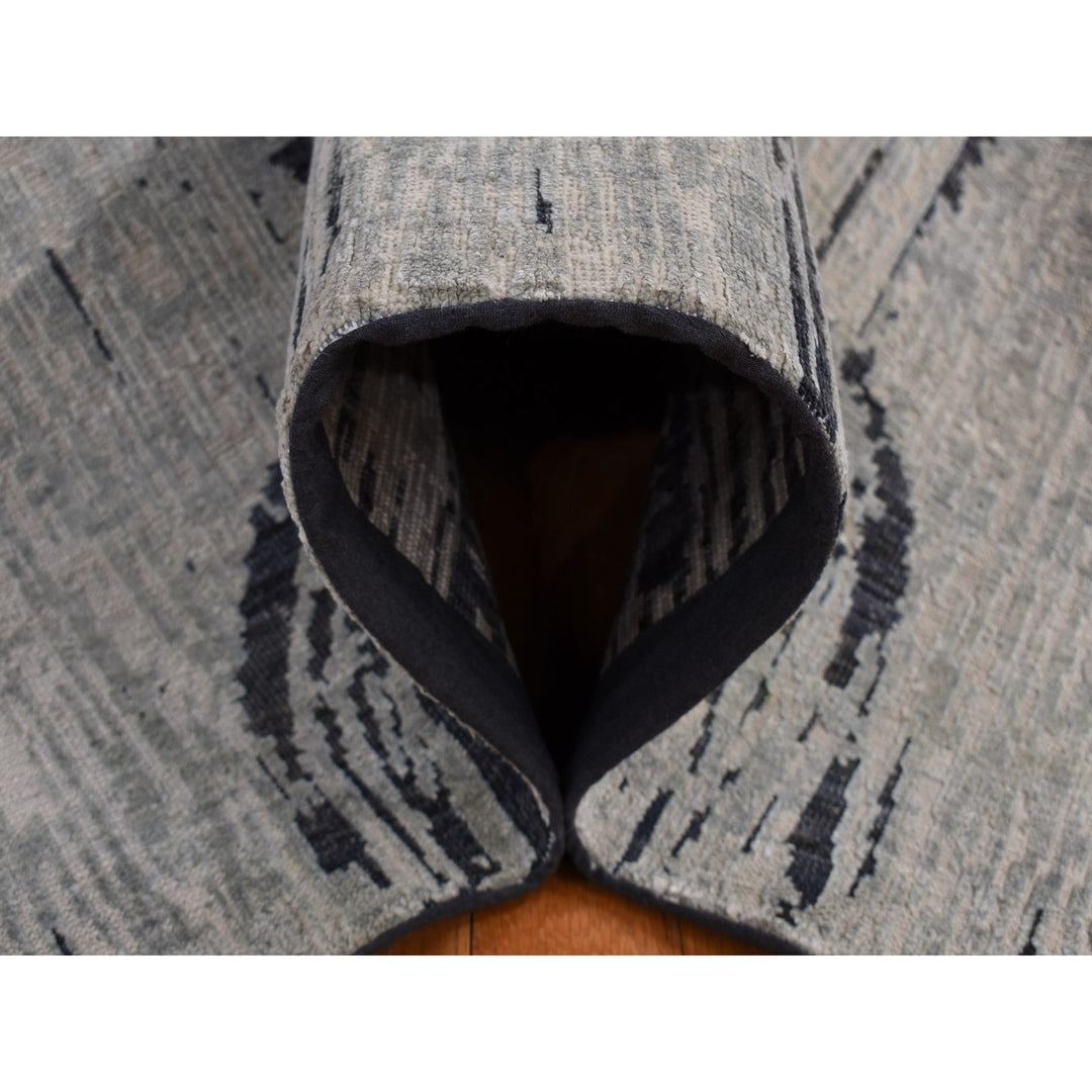 11'9" x 14'10" New Hand Knotted Grey Wool & Silk Rectangle Oriental Rug - MOA10287662