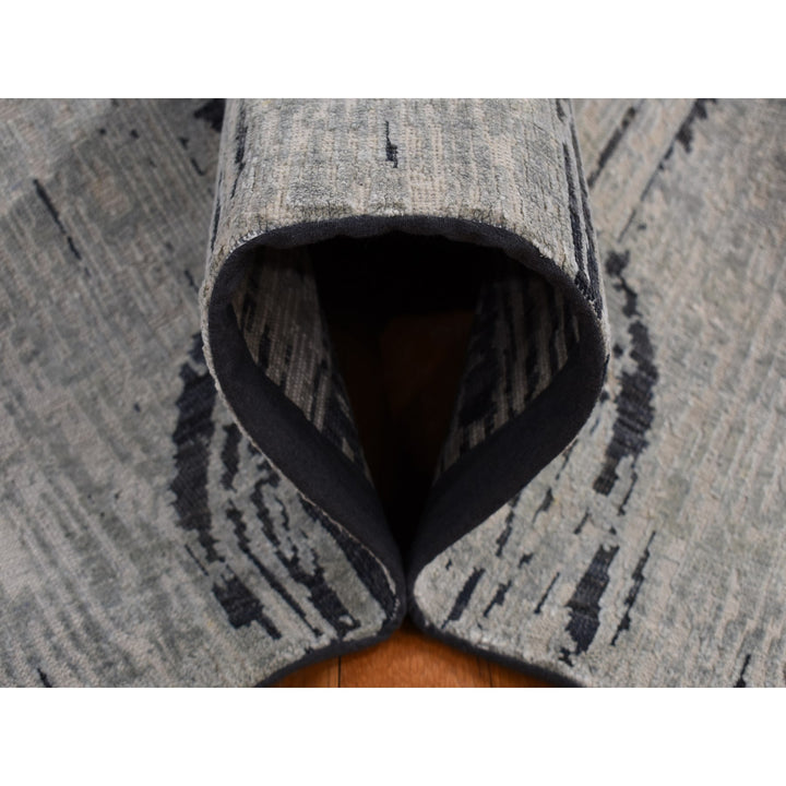 11'9" x 14'10" New Hand Knotted Grey Wool & Silk Rectangle Oriental Rug - MOA10287662