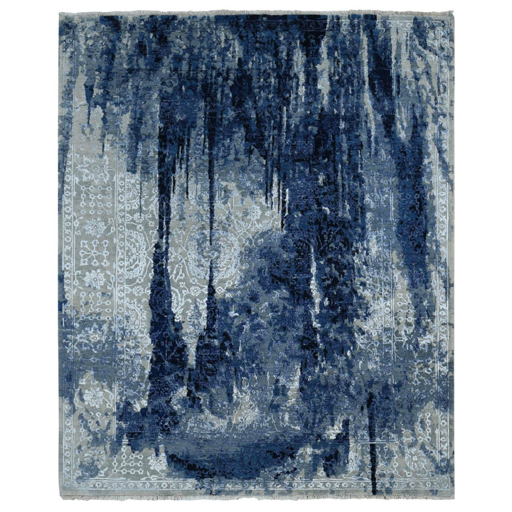 12'0" x 14'9" New Hand Knotted Blue Wool & Silk Rectangle Oriental Rug - MOA10287667