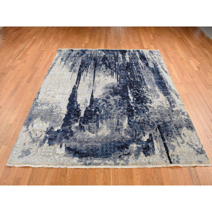12'0" x 14'9" New Hand Knotted Blue Wool & Silk Rectangle Oriental Rug - MOA10287667