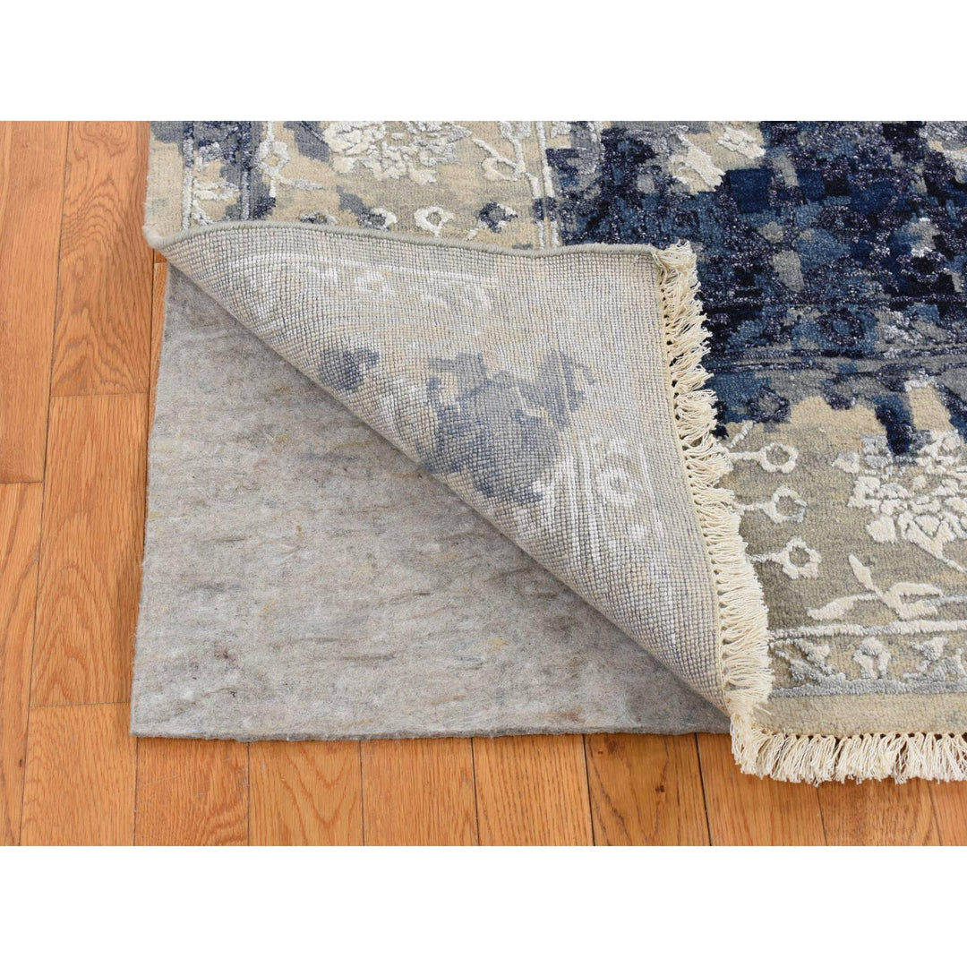 12'0" x 14'9" New Hand Knotted Blue Wool & Silk Rectangle Oriental Rug - MOA10287667