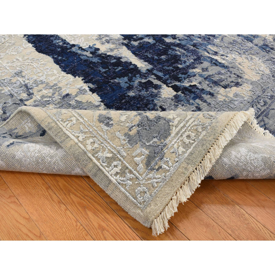12'0" x 14'9" New Hand Knotted Blue Wool & Silk Rectangle Oriental Rug - MOA10287667