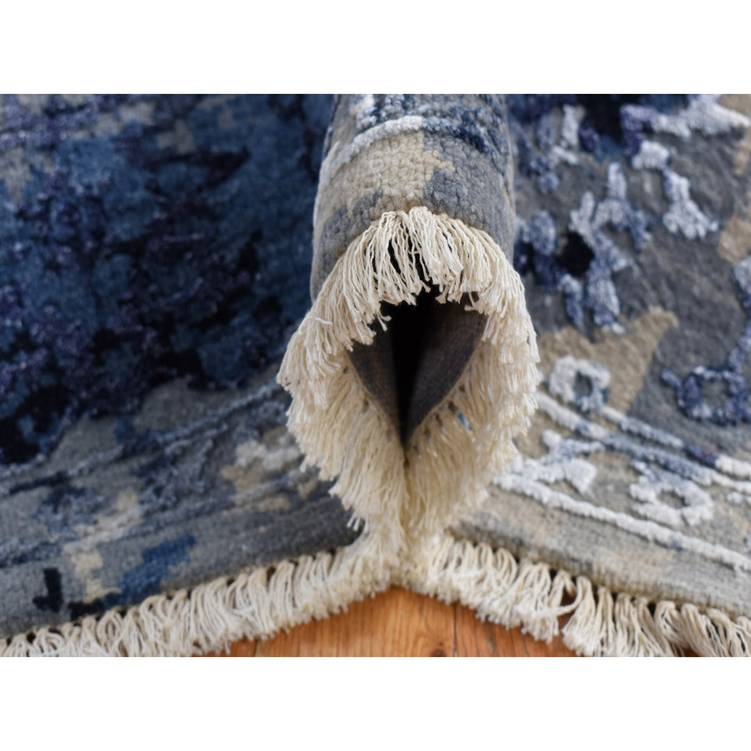 12'0" x 14'9" New Hand Knotted Blue Wool & Silk Rectangle Oriental Rug - MOA10287667