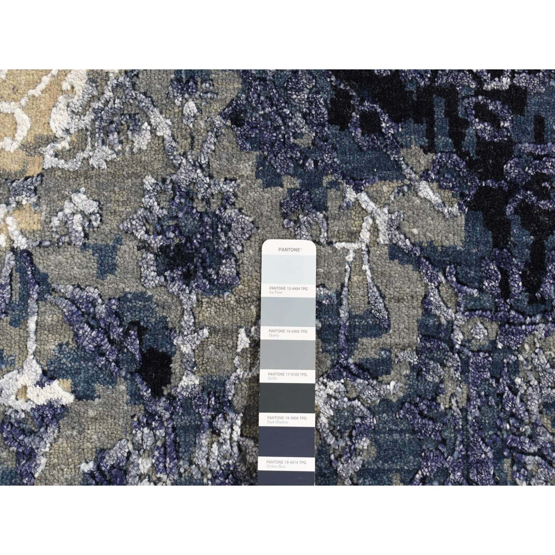 12'0" x 14'9" New Hand Knotted Blue Wool & Silk Rectangle Oriental Rug - MOA10287667