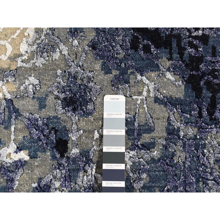 12'0" x 14'9" New Hand Knotted Blue Wool & Silk Rectangle Oriental Rug - MOA10287667