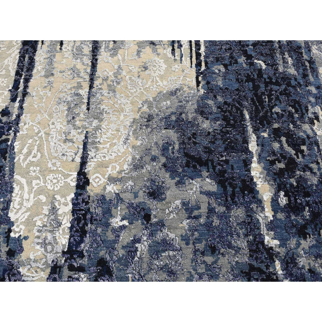 12'0" x 14'9" New Hand Knotted Blue Wool & Silk Rectangle Oriental Rug - MOA10287667
