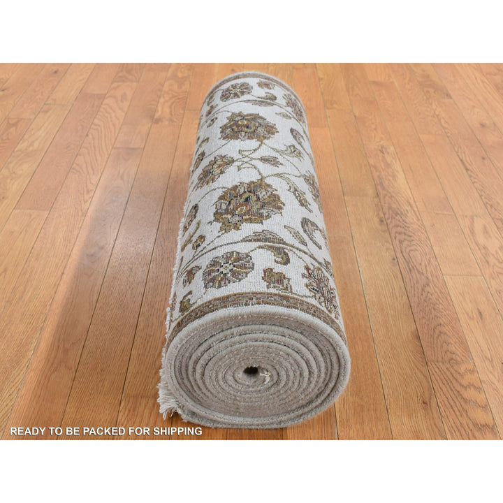 2'7" x 16'0" New Hand Knotted Ivory Wool & Silk Runner Oriental Rug - MOA10287694