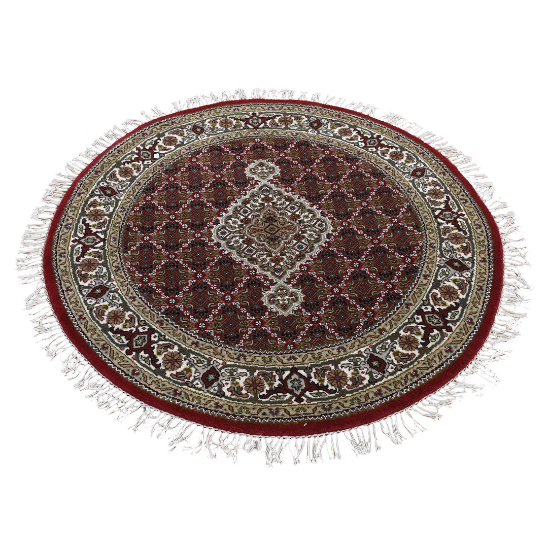 4'1" x 4'1" New Hand Knotted Red Wool Round Oriental Rug - MOA10287721