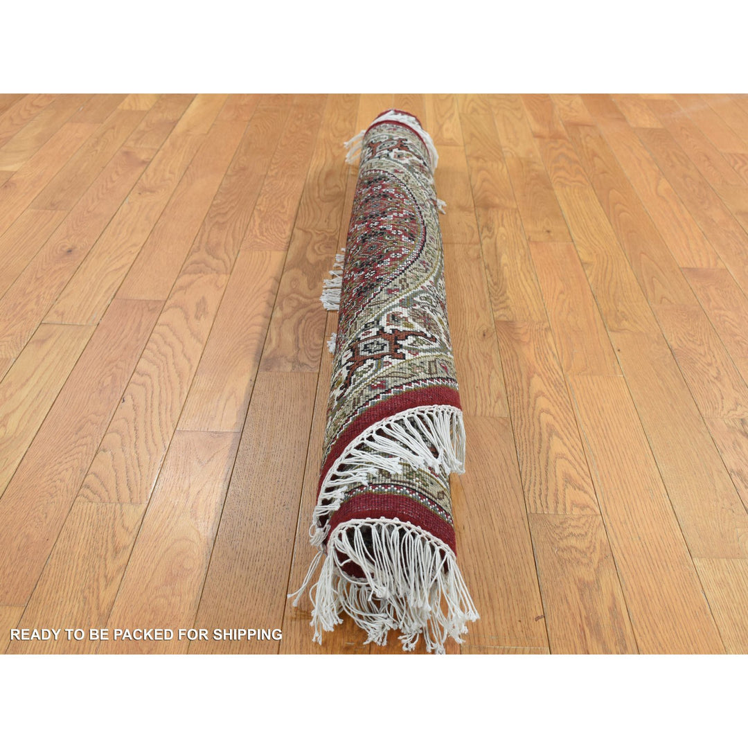 4'1" x 4'1" New Hand Knotted Red Wool Round Oriental Rug - MOA10287721