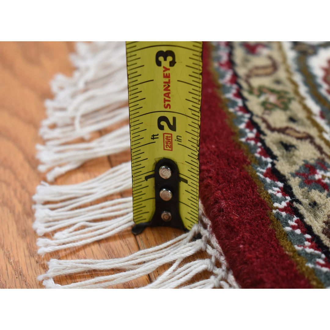 4'1" x 4'1" New Hand Knotted Red Wool Round Oriental Rug - MOA10287721
