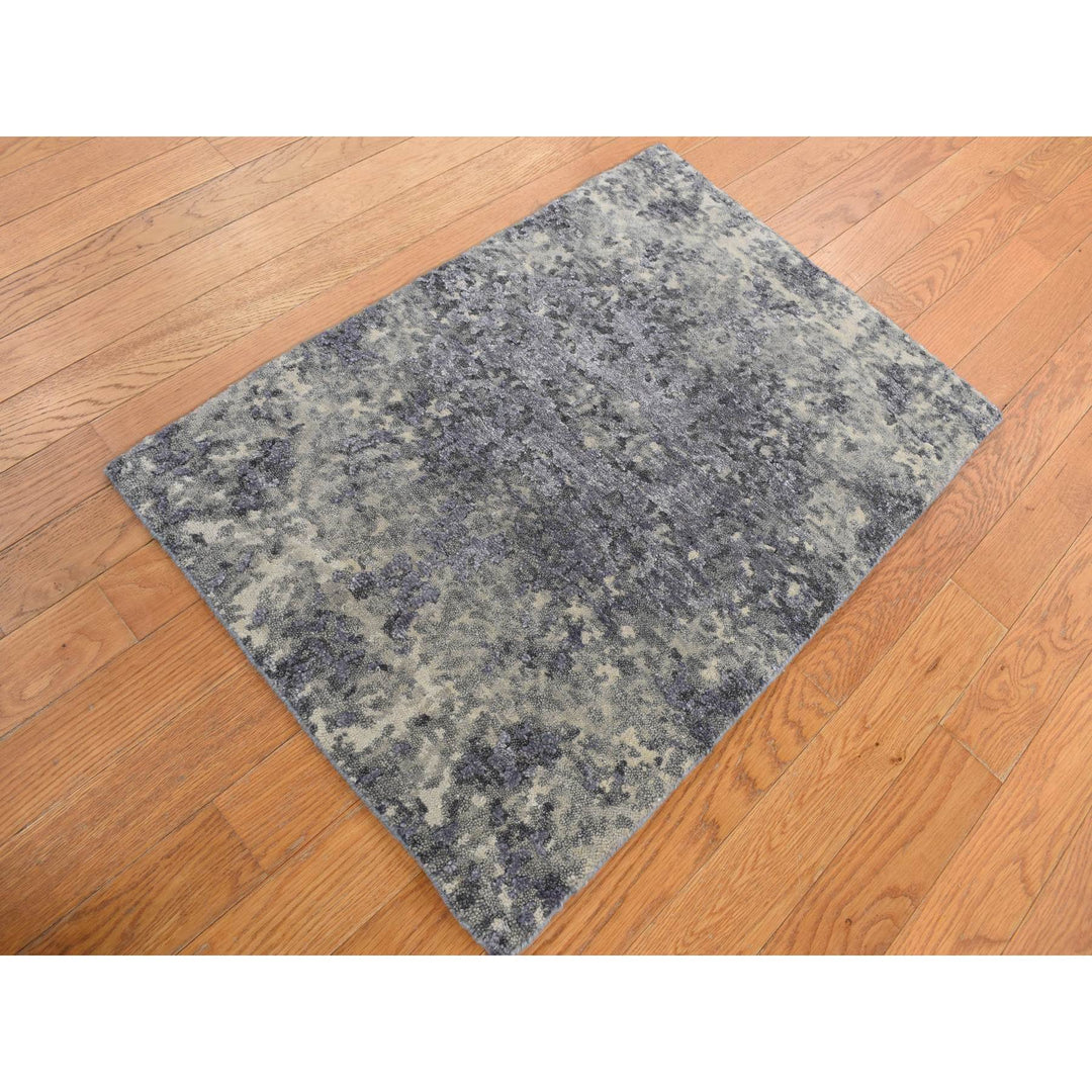 2'0" x 3'0" New Hand Knotted Purple Wool & Silk Rectangle Oriental Rug - MOA10287802