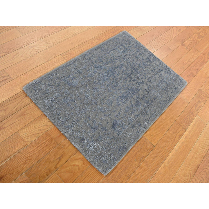 2'0" x 2'10" New Hand Loomed Grey Wool & Silk Rectangle Oriental Rug - MOA10287804
