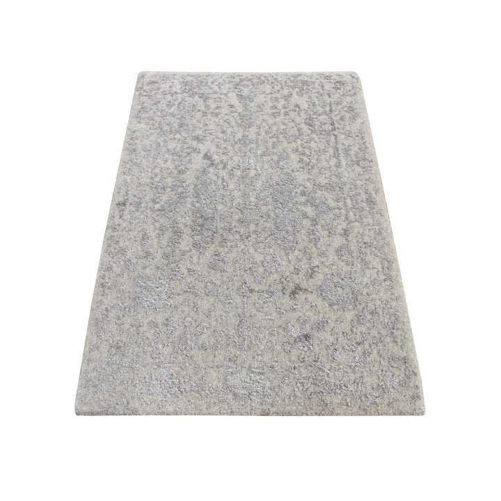 2'0" x 3'0" New Hand Loomed Grey Wool & Silk Rectangle Oriental Rug - MOA10287812