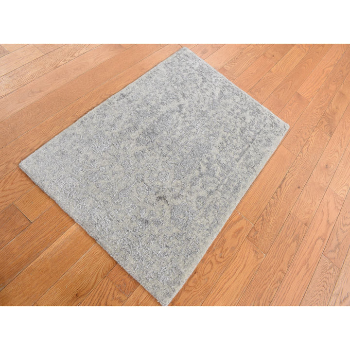 2'0" x 3'0" New Hand Loomed Grey Wool & Silk Rectangle Oriental Rug - MOA10287812