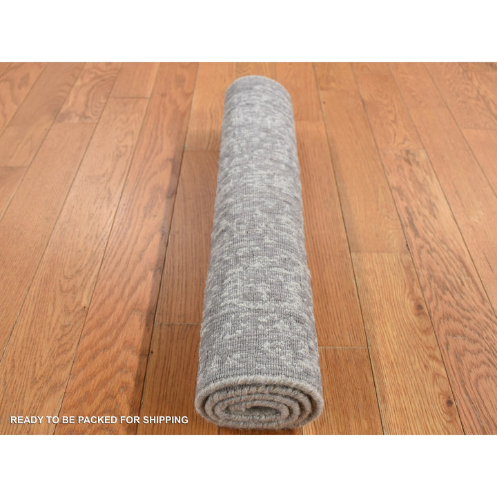 2'0" x 3'0" New Hand Loomed Grey Wool & Silk Rectangle Oriental Rug - MOA10287812