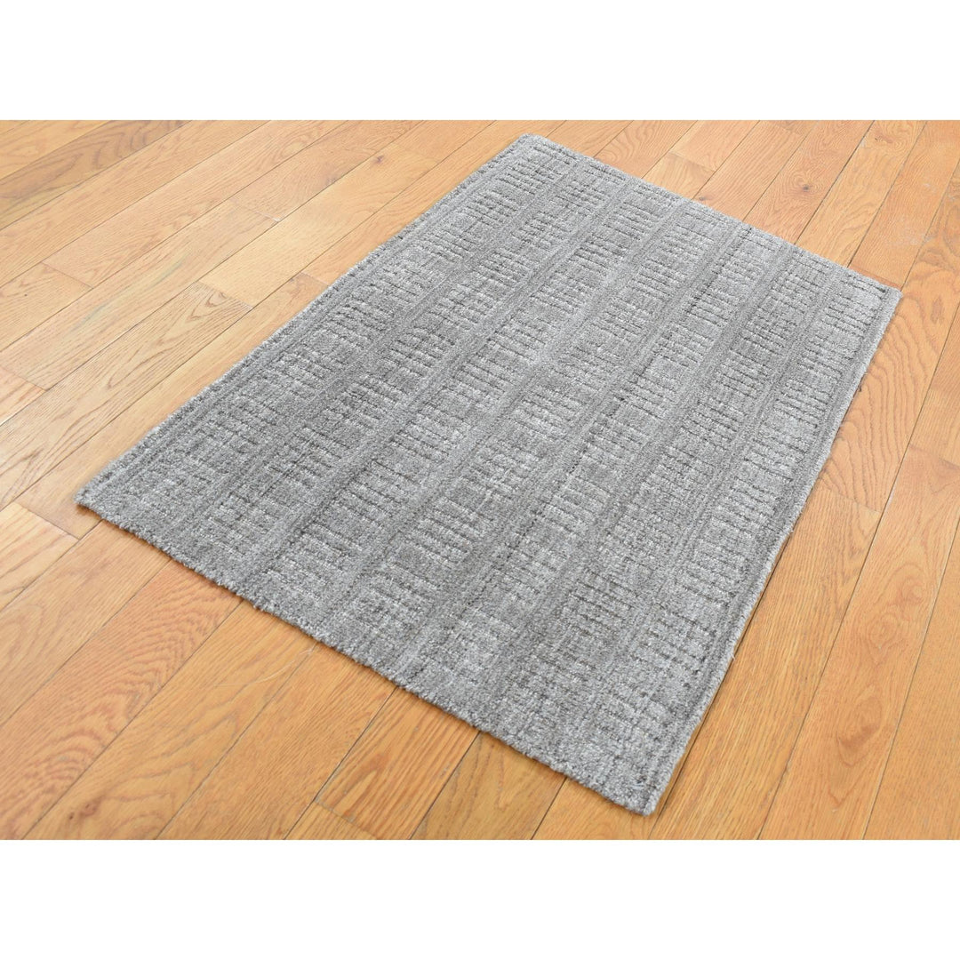 2'0" x 3'0" New Hand Loomed Grey Wool Rectangle Oriental Rug - MOA10287825