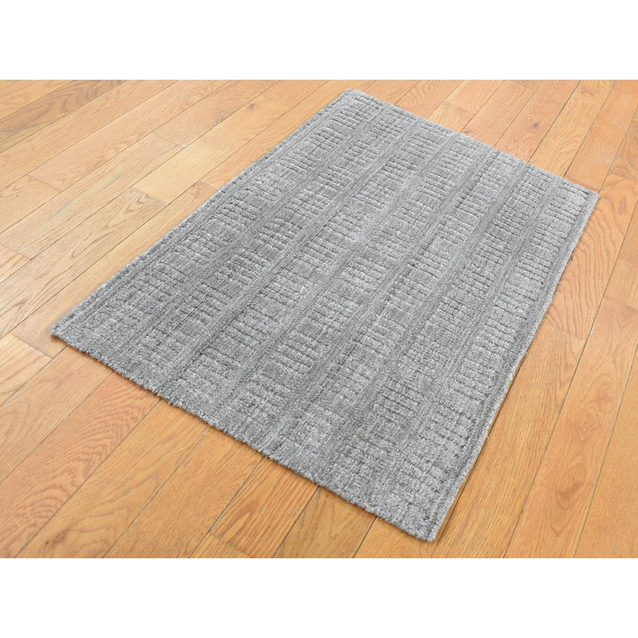 2'0" x 3'0" New Hand Loomed Grey Wool Rectangle Oriental Rug - MOA10287825