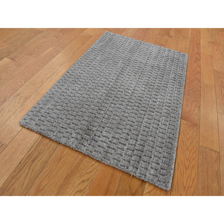 2'0" x 3'0" New Hand Loomed Grey Wool Rectangle Oriental Rug - MOA10287830