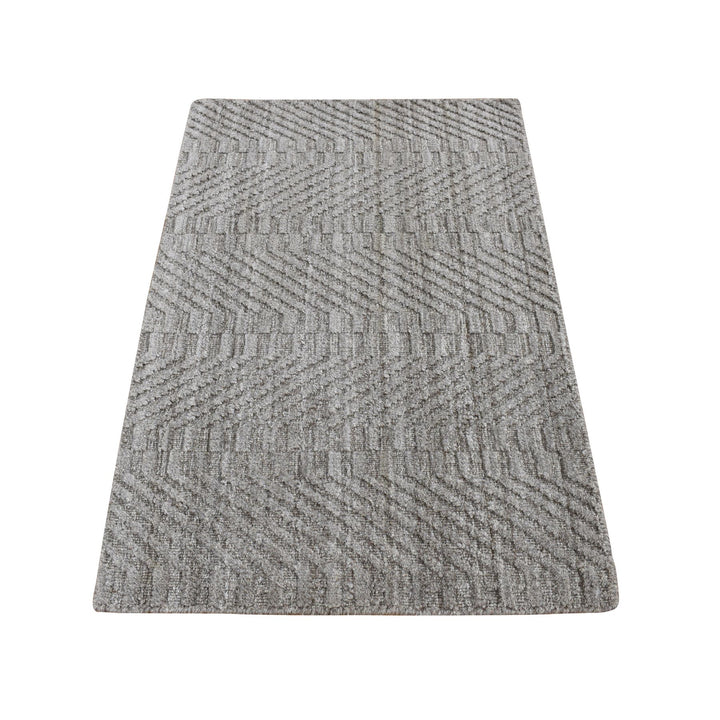 2'0" x 3'0" New Hand Loomed Grey Wool Rectangle Oriental Rug - MOA10287835