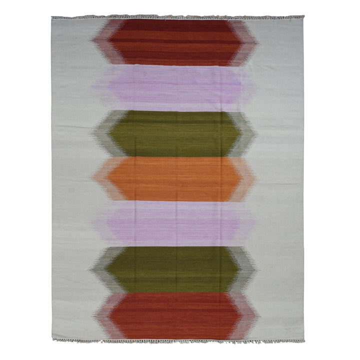 8'0" x 10'1" New Hand Woven Ivory Wool Rectangle Oriental Rug - MOA10287894