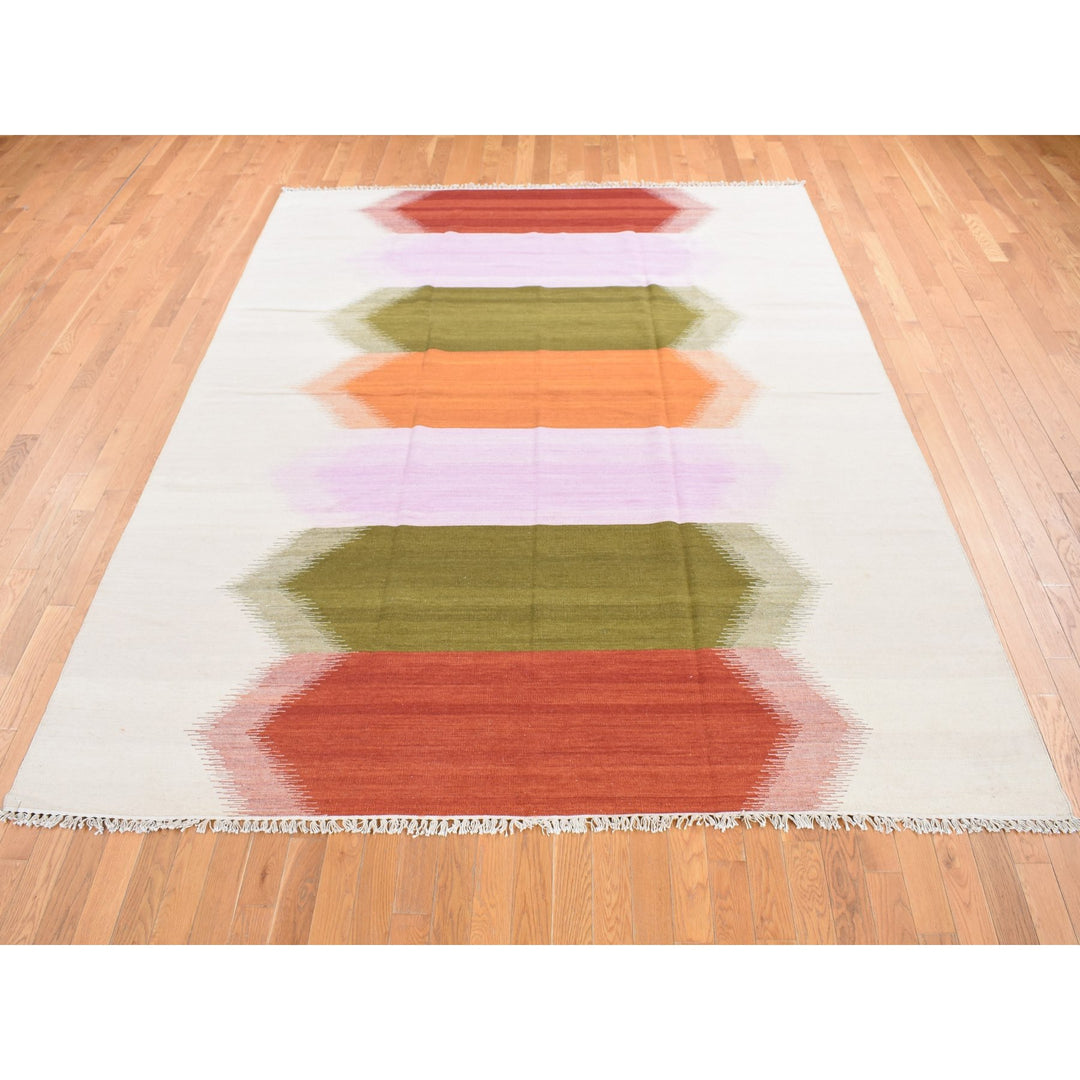 8'0" x 10'1" New Hand Woven Ivory Wool Rectangle Oriental Rug - MOA10287894