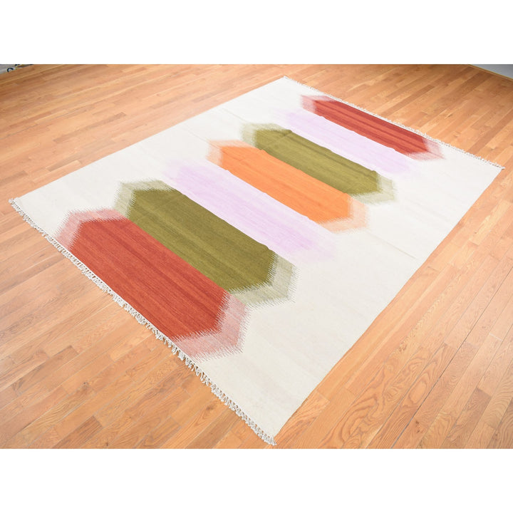 8'0" x 10'1" New Hand Woven Ivory Wool Rectangle Oriental Rug - MOA10287894