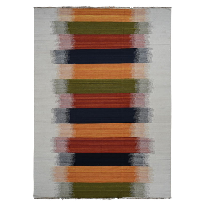 9'0" x 12'6" New Hand Woven Ivory Wool Rectangle Oriental Rug - MOA10287895