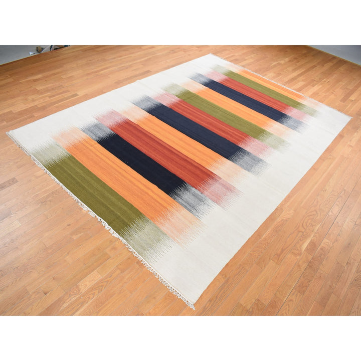 9'0" x 12'6" New Hand Woven Ivory Wool Rectangle Oriental Rug - MOA10287895