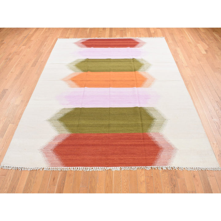 8'0" x 10'1" New Hand Woven Ivory Wool Rectangle Oriental Rug - MOA10287896