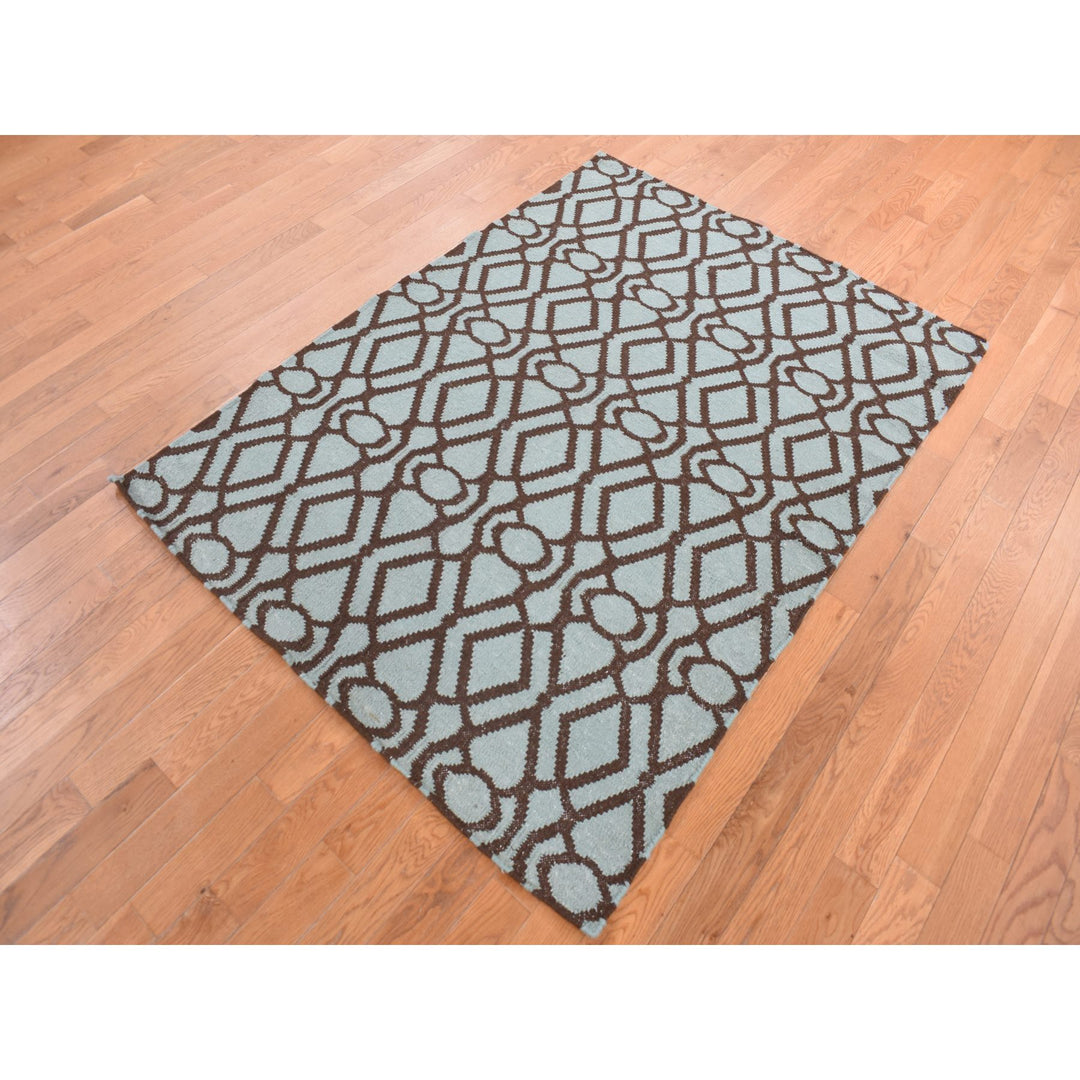 4'3" x 5'10" New Hand Woven Green Wool Rectangle Oriental Rug - MOA10287901