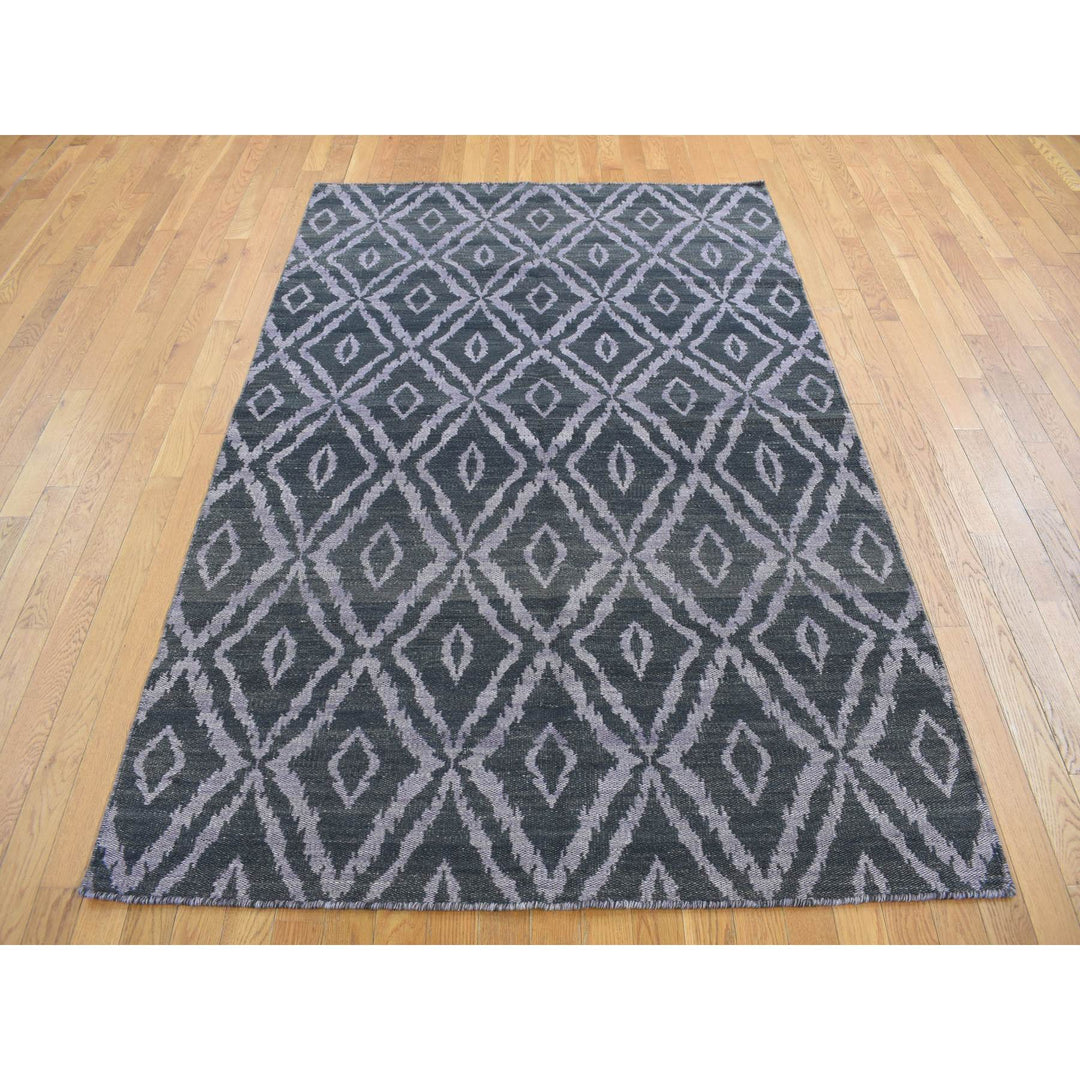 5'2" x 7'5" New Hand Woven Black Wool Rectangle Oriental Rug - MOA10287902