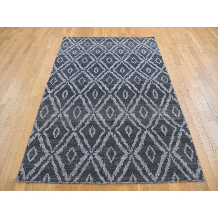 5'2" x 7'5" New Hand Woven Black Wool Rectangle Oriental Rug - MOA10287902