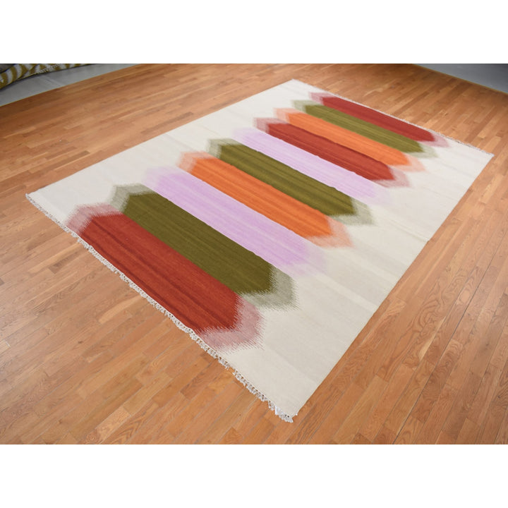 9'0" x 12'7" New Hand Woven Ivory Wool Rectangle Oriental Rug - MOA10287905