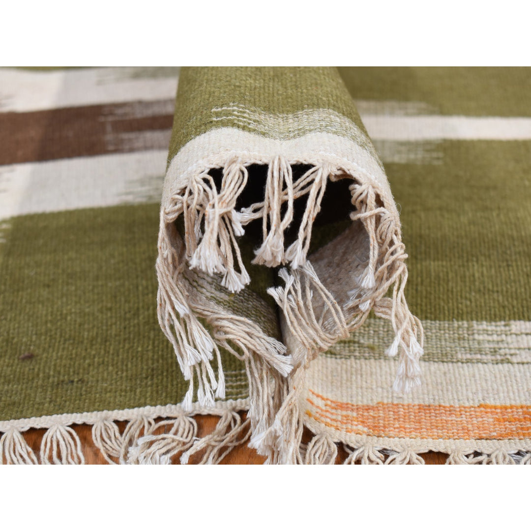 5'1" x 8'1" New Hand Woven Green Wool Rectangle Oriental Rug - MOA10287931