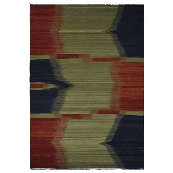 10'0" x 14'6" New Hand Woven Green Wool Rectangle Oriental Rug - MOA10287936