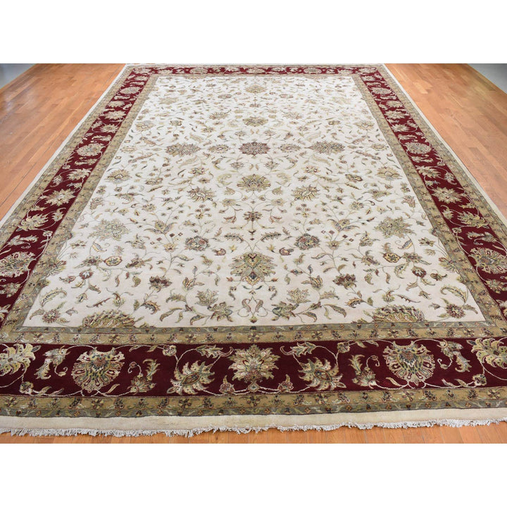 12'0" x 18'2" New Hand Knotted Ivory Wool & Silk Rectangle Oriental Rug - MOA10287952