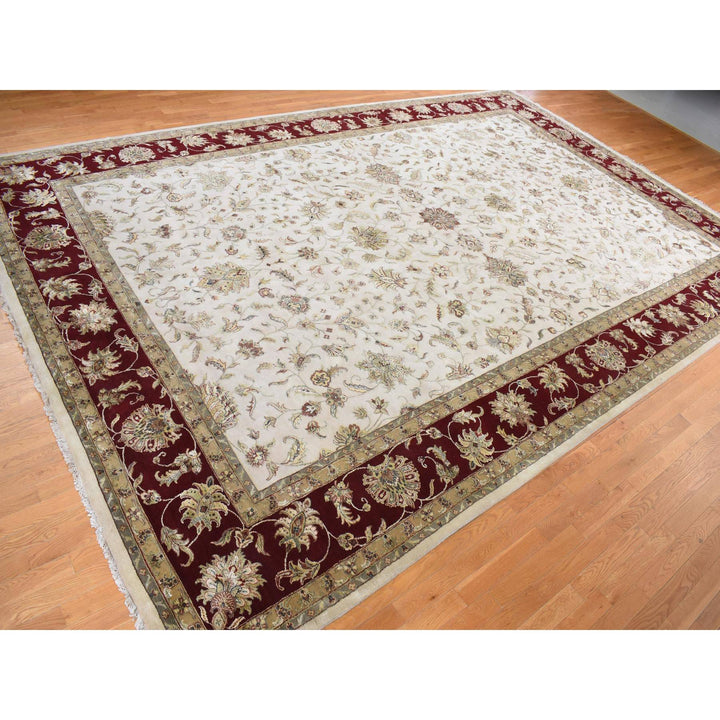 12'0" x 18'2" New Hand Knotted Ivory Wool & Silk Rectangle Oriental Rug - MOA10287952