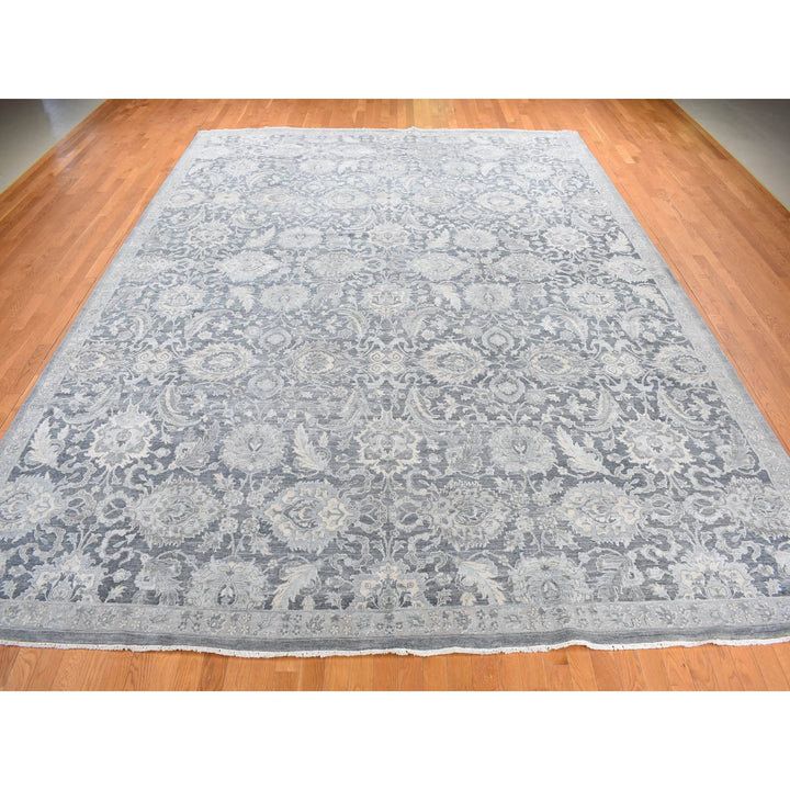 12'0" x 15'8" New Hand Knotted Grey Wool & Silk Rectangle Oriental Rug - MOA10287953
